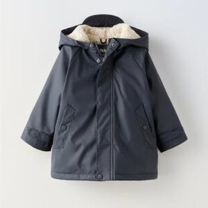 ZARA Faux Shearling Lined Rubberized Raincoat